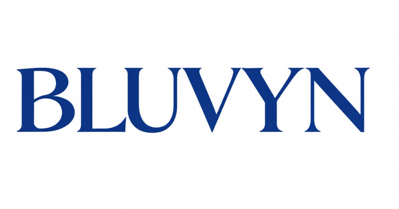 A LOGO OF BLUVYN HAVING WHITE BACKGROUND AND BLUE TEXT