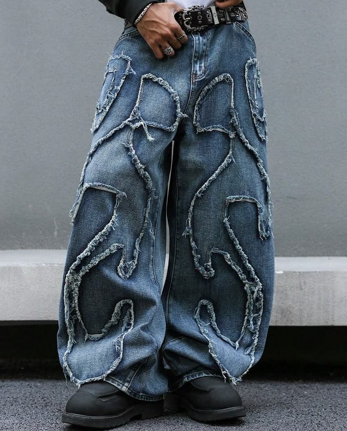 blue jeans while having a thread work on it
