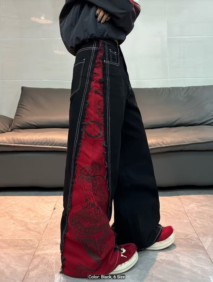 black denim with red leg customization